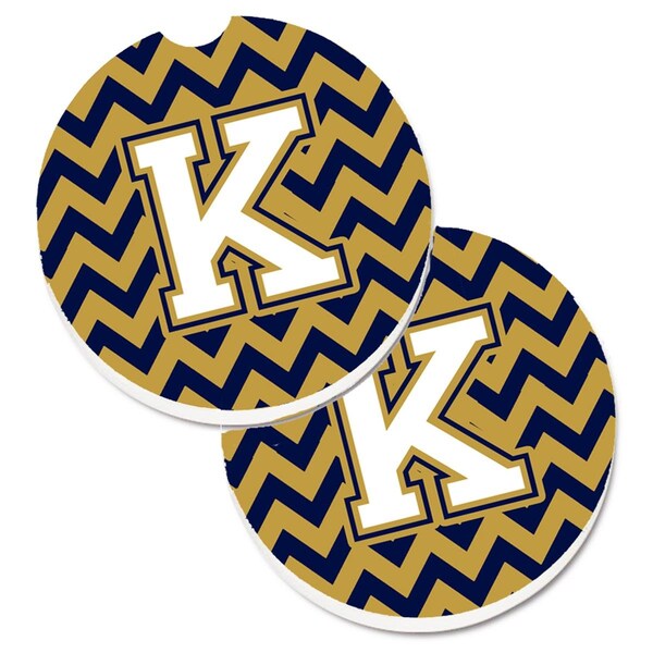 Carolines Treasures Letter K Chevron Navy Blue and Gold Set of 2 Cup Holder Car Coaster CJ1057-KCARC - main